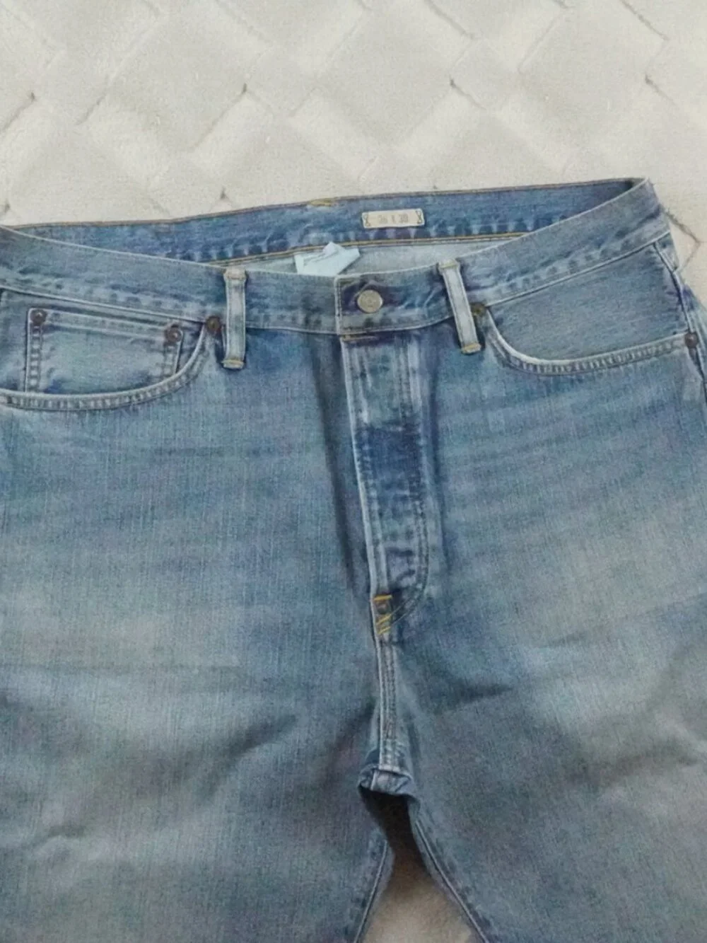 Polo Ralph Lauren Vintage Straight Leg Jean Mens 36x30 Light Wash STARCHED